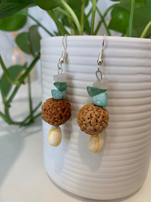 Cowrie Shell, Quandong Seeds and Crystal Earrings