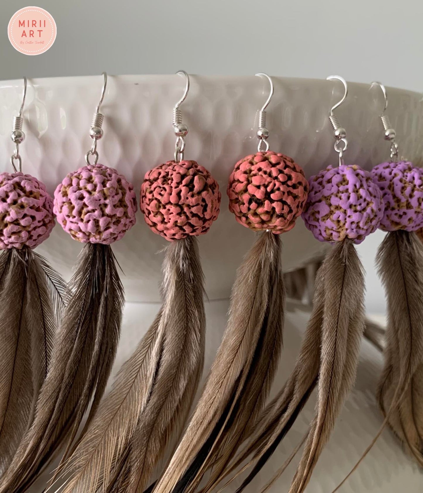 Emu Feather Earrings with Painted Quandong Seeds