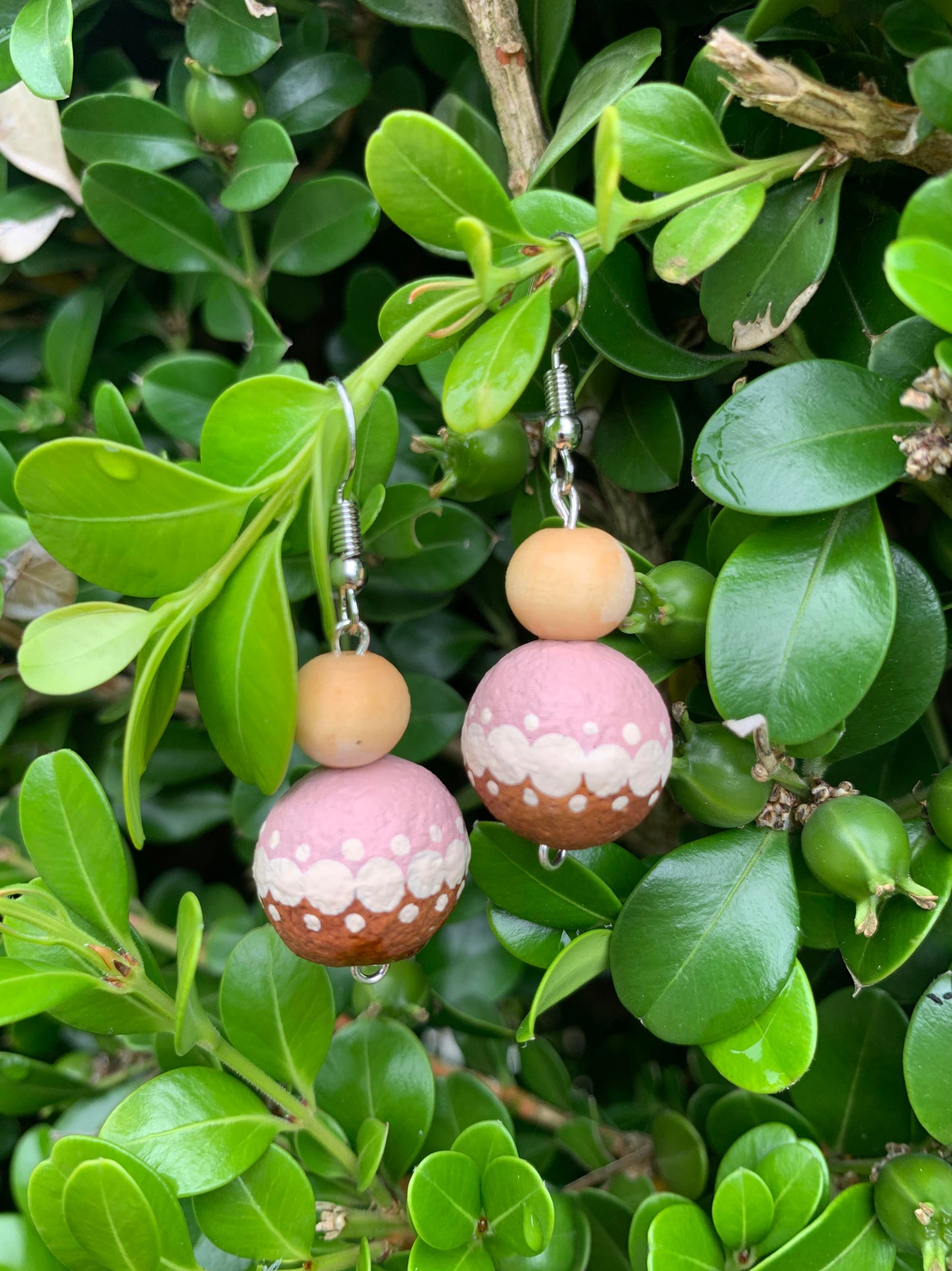 Painted Sandalwood Seed Earrings (Blush)