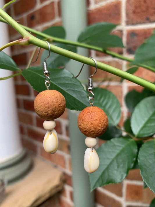 Sandalwood and Shell Earrings