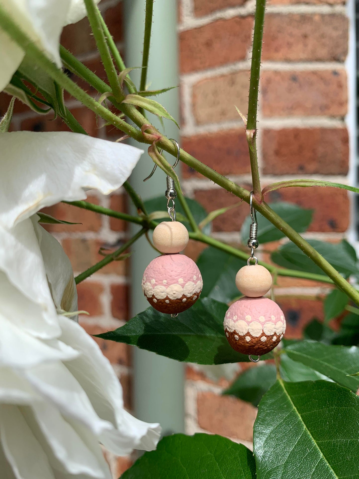 Painted Sandalwood Seed Earrings (Blush)