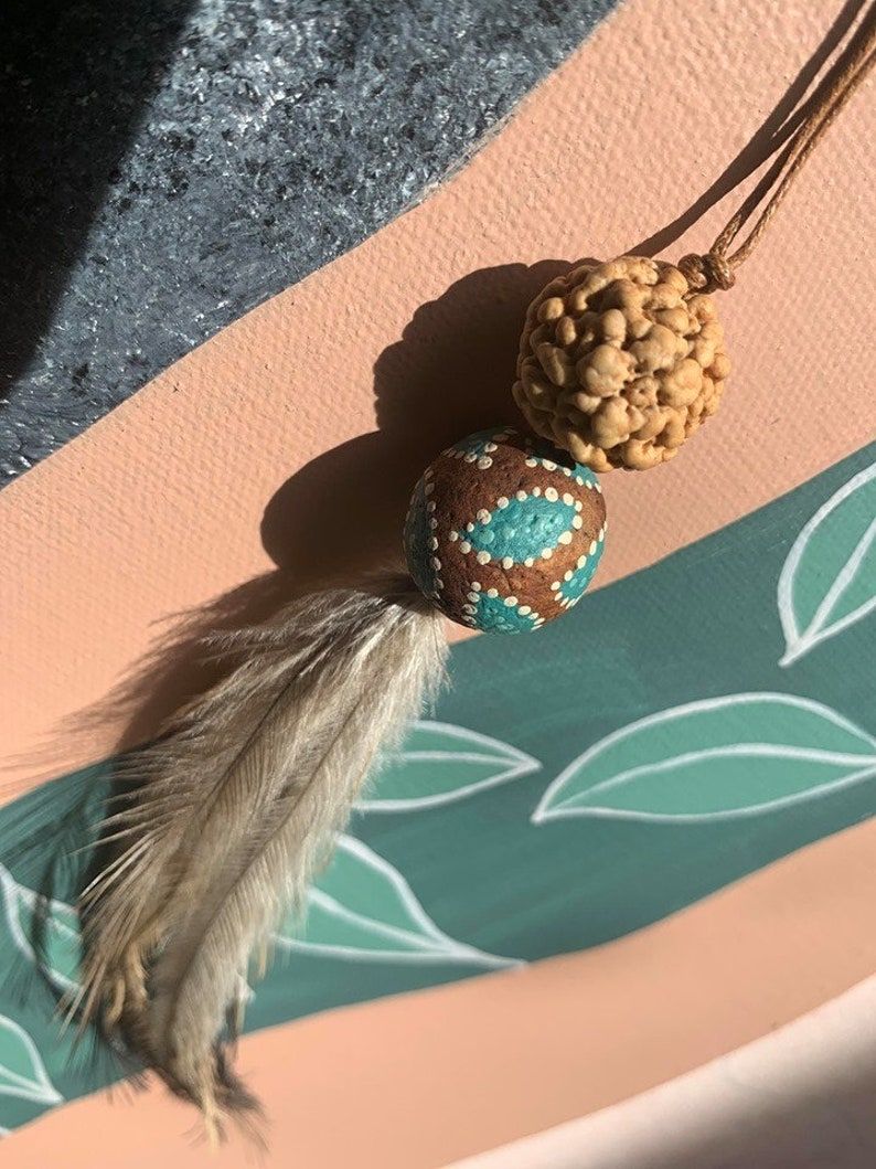 Emu Feather Necklace with Hand-Painted Seed