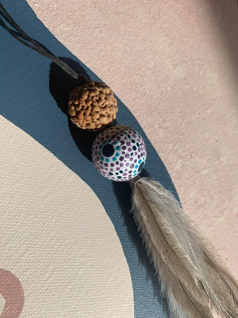 Emu Feather Necklace with Hand-Painted Seed